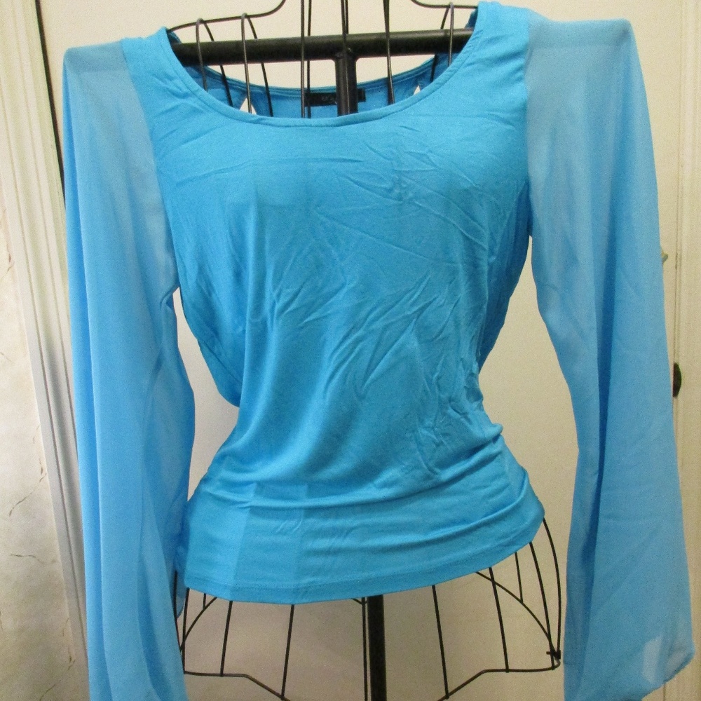 Suede Apparel Blue Flare Sleeve Top Blouse